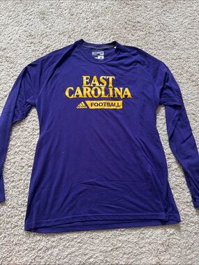 Adidas Purple Long-Sleeve East Carolina (ECU) Football Tee with Yellow Graphics
